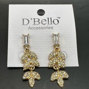 NEW!! D’Bello Gold Leaf Rhinestone Earrings